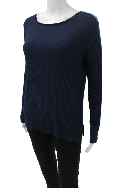 Stateside Women Basic Scoop Neck Long Sleeve T-Shirt Blue Size S