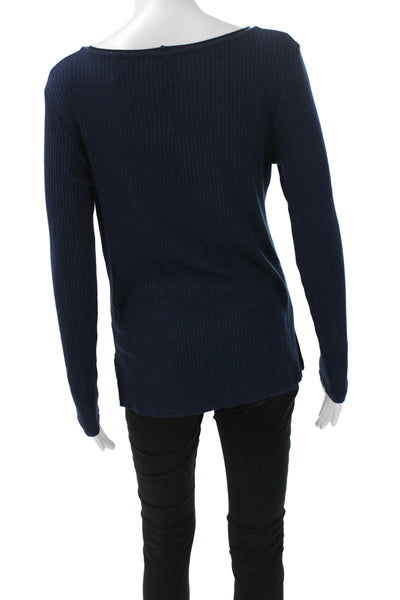 Stateside Women Basic Scoop Neck Long Sleeve T-Shirt Blue Size S