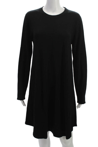 Repeat Women Sweater Dress Black 100% Merino Wool Crew Neck Long Sleeve Size M