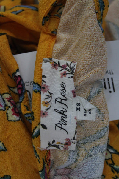 Pink Rose Womens Yellow Floral Maxi Dress Sleeveless Scoop Neck Rayon Size XS