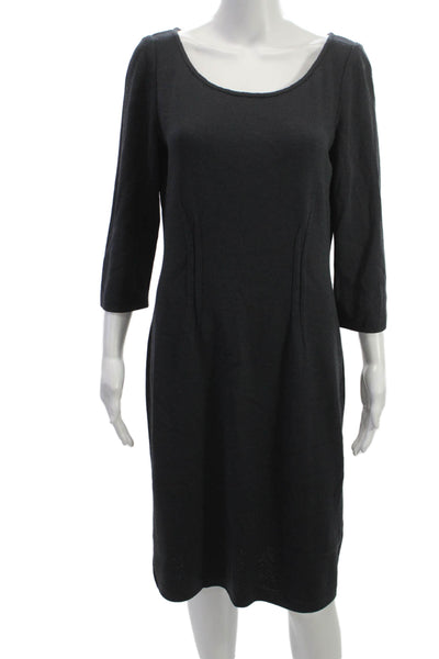 St. John Collection Women Sheath Dress Black Scoop Neck 3/4 Sleeve Size 8