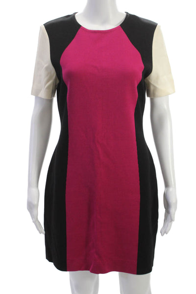 St. John Women Sheath Dress Multicolor Knit Short Sleeve Zip Knee Length Size 8
