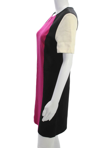 St. John Women Sheath Dress Multicolor Knit Short Sleeve Zip Knee Length Size 8