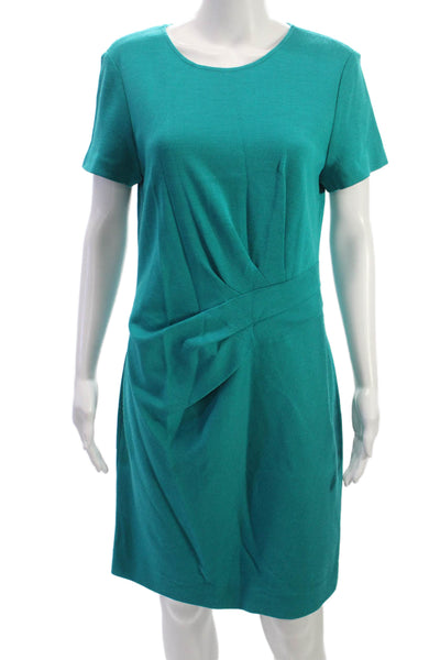 St. John Womens Sheath Dress Green Polyester Blend Short Sleeve Zip Size 10