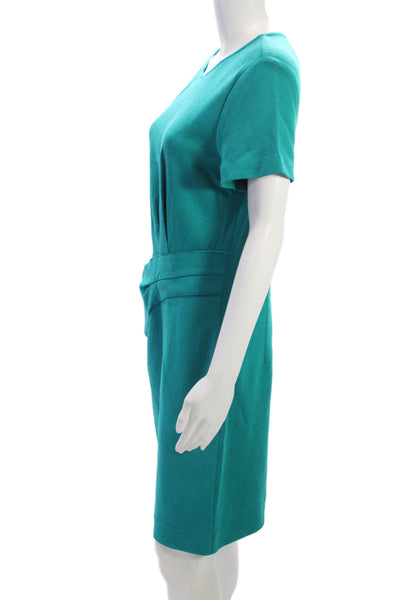 St. John Womens Sheath Dress Green Polyester Blend Short Sleeve Zip Size 10