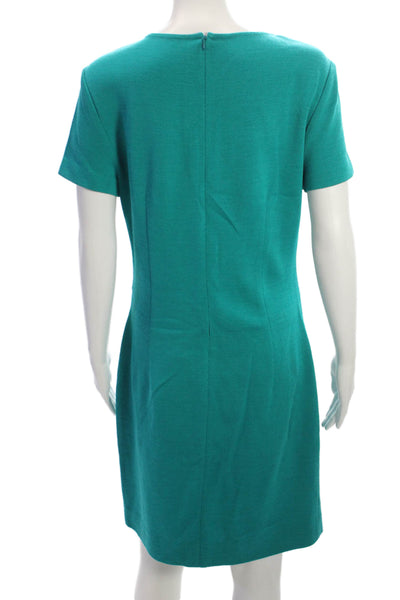 St. John Womens Sheath Dress Green Polyester Blend Short Sleeve Zip Size 10