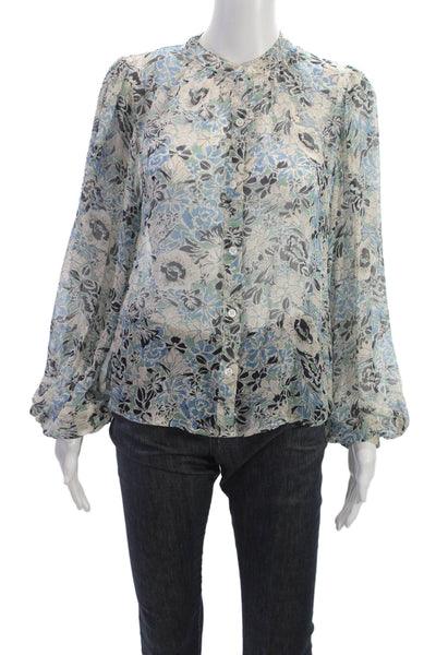 Veronica Beard Women Silk Floral Collared Long Sleeve Button-Up Basic Size 4
