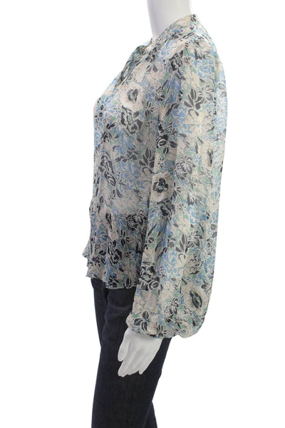 Veronica Beard Women Silk Floral Collared Long Sleeve Button-Up Basic Size 4