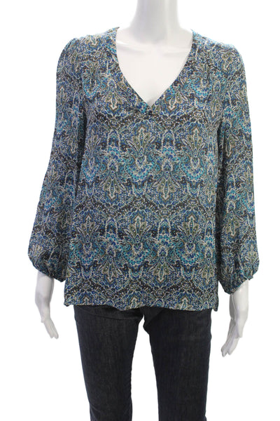 Joie Women Silk Paisley V-Neck Long Sleeve Blouse Multicolor Size XS