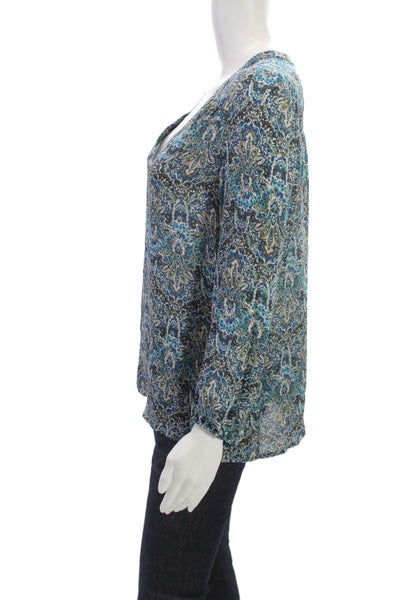Joie Women Silk Paisley V-Neck Long Sleeve Blouse Multicolor Size XS