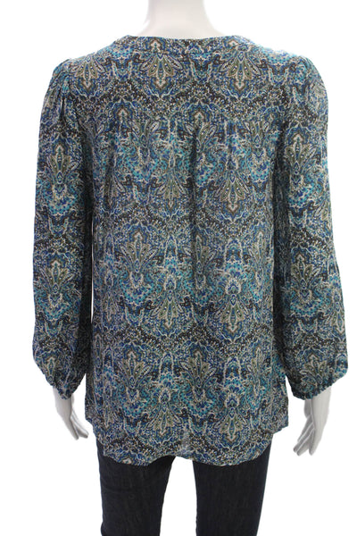 Joie Women Silk Paisley V-Neck Long Sleeve Blouse Multicolor Size XS