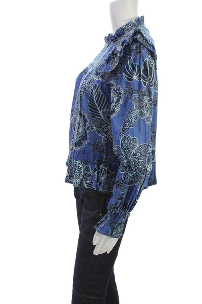 Love The Label Women Floral High Neck Button Cotton Blouse Long Sleeve Size XS
