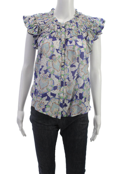 M.A.B.E. Anouk Grewald Women Floral Cotton Cap Sleeve Round Neck Blouse Size S