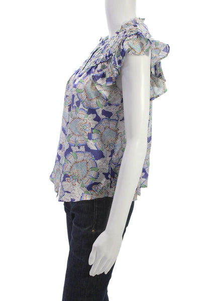 M.A.B.E. Anouk Grewald Women Floral Cotton Cap Sleeve Round Neck Blouse Size S