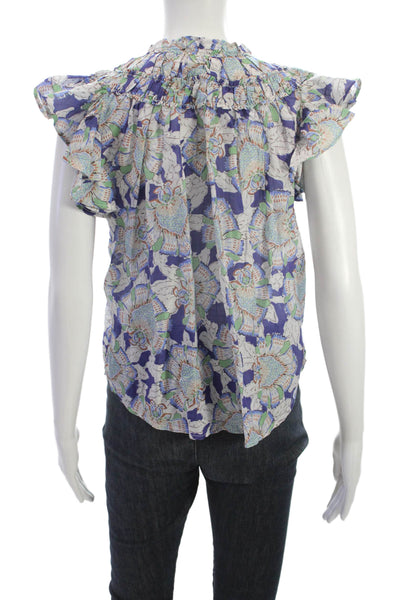 M.A.B.E. Anouk Grewald Women Floral Cotton Cap Sleeve Round Neck Blouse Size S