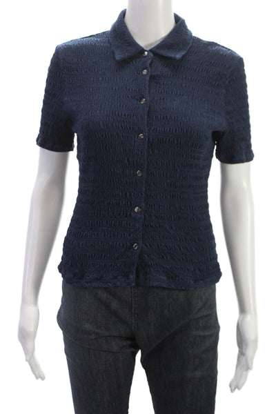 Veronica Beard Womens Basic Collared Button-Up Short Sleeve Blue Cotton Size S
