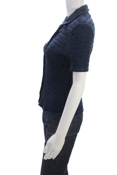 Veronica Beard Womens Basic Collared Button-Up Short Sleeve Blue Cotton Size S