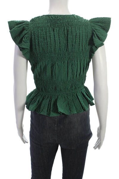 Sea New York Women Cropped Green V-Neck Cap Sleeve Blouse Size XS