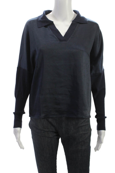 Melissa Nepton Women Basic Collared Long Sleeve Blue Blouse Pullover Size XS