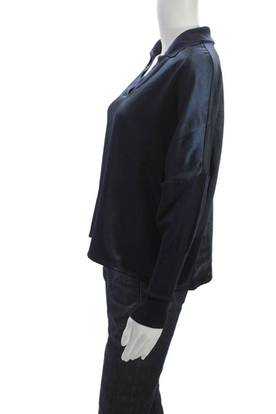 Melissa Nepton Women Basic Collared Long Sleeve Blue Blouse Pullover Size XS