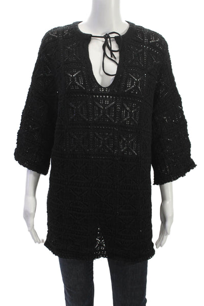 Zara Women Tunic Black Geometric Round Neck 3/4 Sleeve Pullover Size S