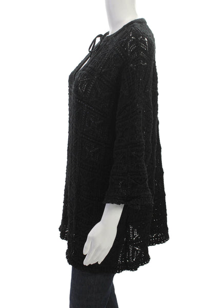 Zara Women Tunic Black Geometric Round Neck 3/4 Sleeve Pullover Size S