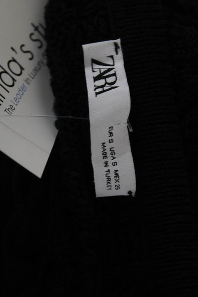 Zara Women Tunic Black Geometric Round Neck 3/4 Sleeve Pullover Size S
