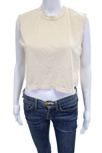 Nux Women Basic Sleeveless Tank Ivory Crew Neck 100% Organic Cotton Size S