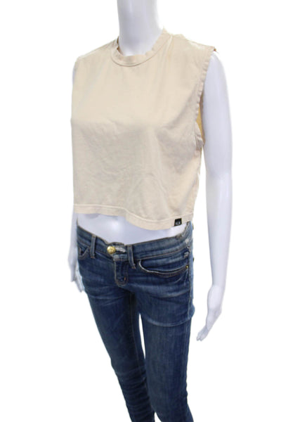 Nux Women Basic Sleeveless Tank Ivory Crew Neck 100% Organic Cotton Size S