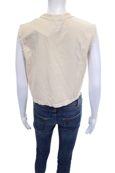 Nux Women Basic Sleeveless Tank Ivory Crew Neck 100% Organic Cotton Size S