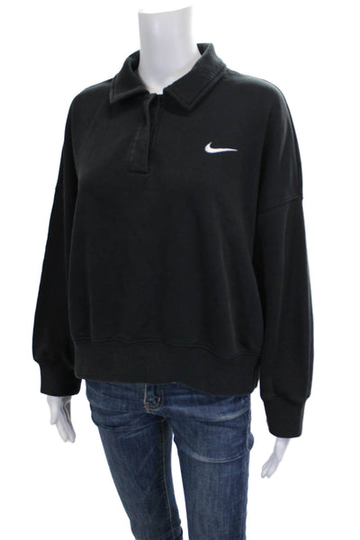 Nike Women Black Cotton Blend Pullover Sweatshirt Long Sleeve Collared Size 2XL