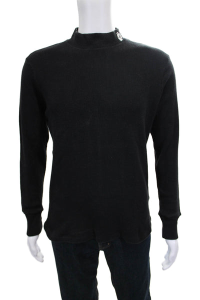 New Balance Mens Thermal T-Shirt Black 100% Cotton Mock Neck Long Sleeve Size M