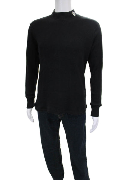 New Balance Mens Thermal T-Shirt Black 100% Cotton Mock Neck Long Sleeve Size M