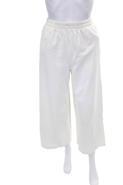 Z Supply Womens Cotton Elastic Waist Straight Leg Yoga Pants White Size S