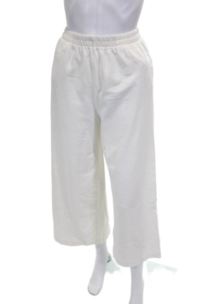 Z Supply Womens Cotton Elastic Waist Straight Leg Yoga Pants White Size S