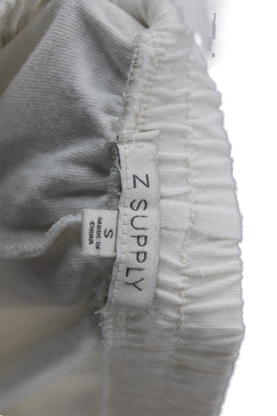 Z Supply Womens Cotton Elastic Waist Straight Leg Yoga Pants White Size S