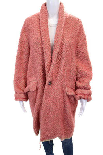 Isabel Marant Womens Overcoat Pink Herringbone Button Long Sleeve Size 44