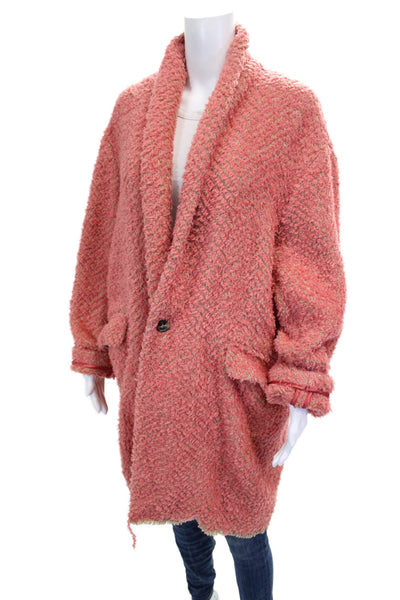 Isabel Marant Womens Overcoat Pink Herringbone Button Long Sleeve Size 44