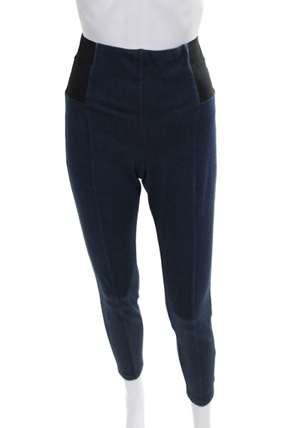 St. John Women Ankle Leggings Blue Cotton Solid Size S