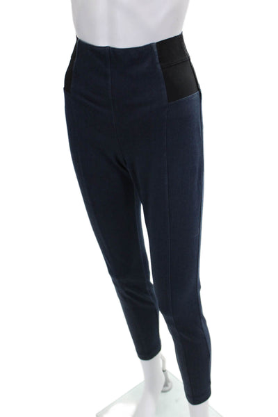 St. John Women Ankle Leggings Blue Cotton Solid Size S