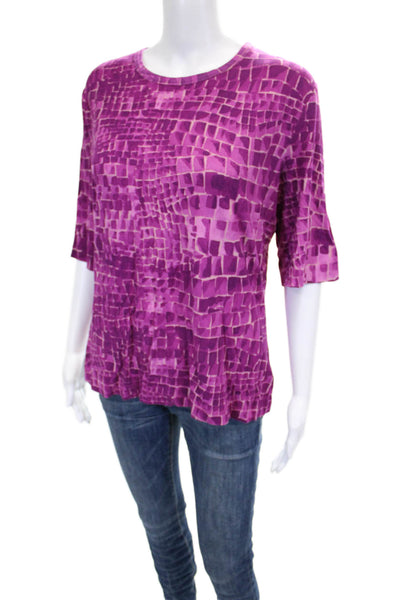 St. John Womens Purple Rayon Geometric Crew Neck Short Sleeve T-Shirt Size L