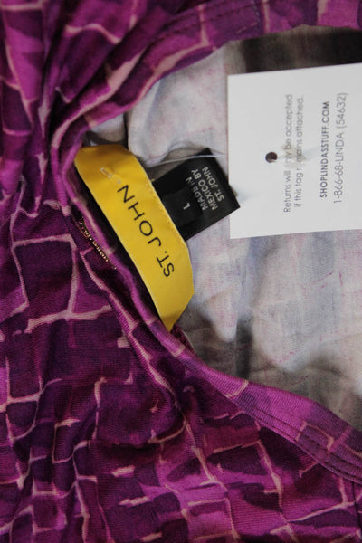St. John Womens Purple Rayon Geometric Crew Neck Short Sleeve T-Shirt Size L