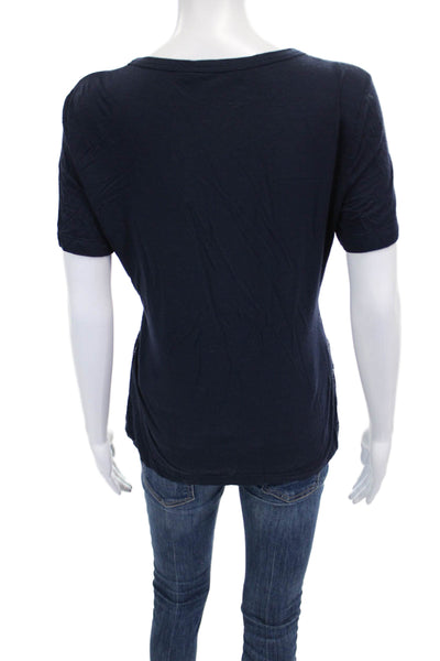St. John Women Basic Blue Short Sleeve Crew Neck Striped T-Shirt Size M