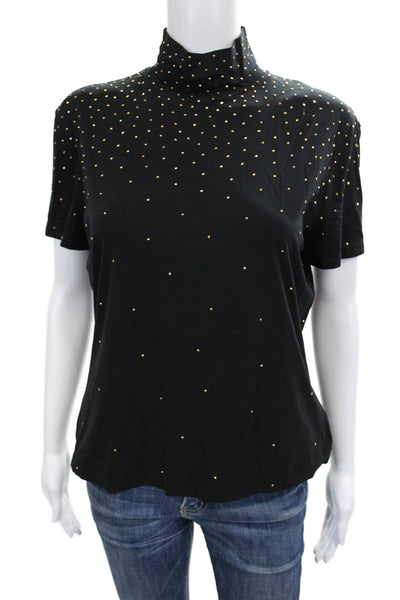 St. John Women Basic Mock Neck Short Sleeve Nylon T-Shirt Black Size M