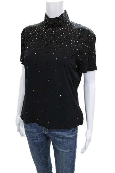 St. John Women Basic Mock Neck Short Sleeve Nylon T-Shirt Black Size M