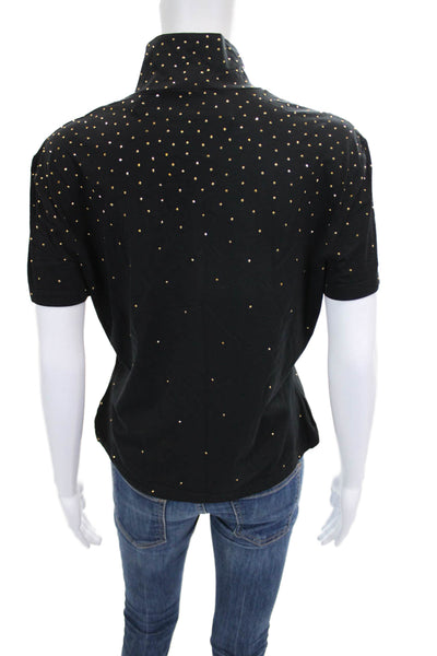 St. John Women Basic Mock Neck Short Sleeve Nylon T-Shirt Black Size M