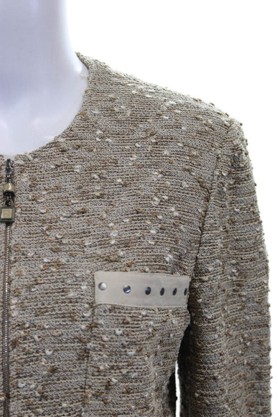 St. John Collection Women Knit Beige Basic Jacket Zip 3/4 Sleeve Size 10