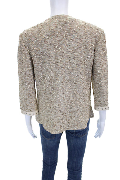 St. John Collection Women Knit Beige Basic Jacket Zip 3/4 Sleeve Size 10