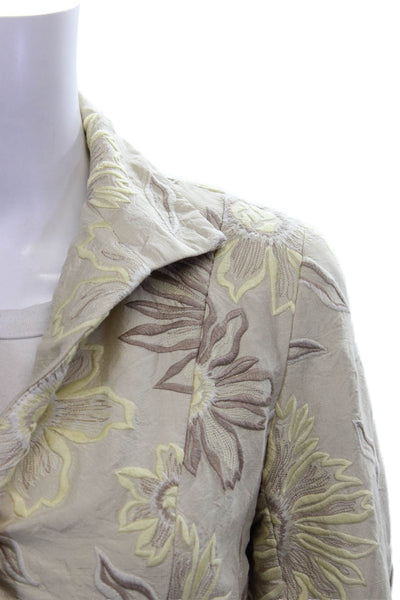 Lafayette 148 New York Women Silk Floral Blazer Beige Button 3/4 Sleeve Size 2P