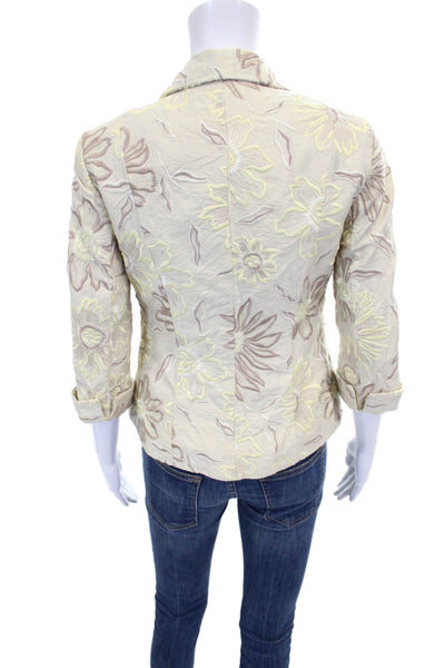 Lafayette 148 New York Women Silk Floral Blazer Beige Button 3/4 Sleeve Size 2P